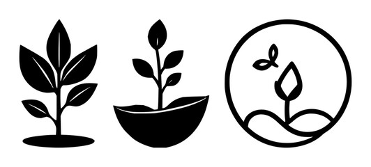 Fototapeta premium Micro-investment seed icon set with simple black silhouette on white background featuring finance, investment, savings with iconography and vector illustration