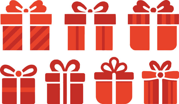 gift present box collection red wrapping with varied bows