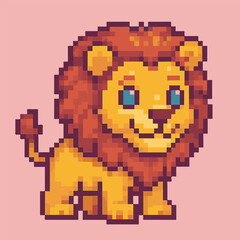 Obraz premium cute leon with pixel art style, eps 10 illustration 