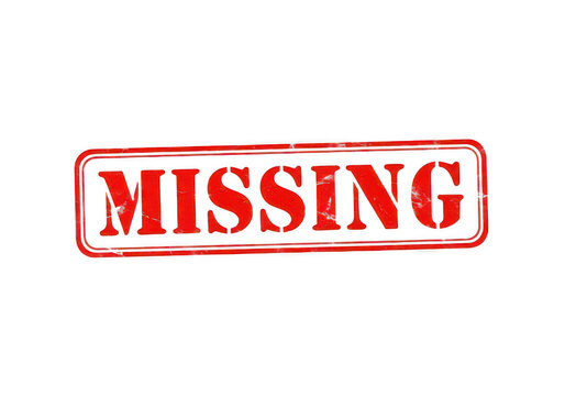 Red missing rubber stamp text on a rectangular frame design, isolated on transparent cutout Stamp png.