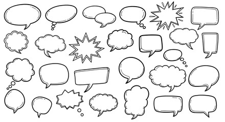 Fototapeta premium Speech bubbles comic book style with hand drawn lines and various shapes and sizes for dialogue and quotes