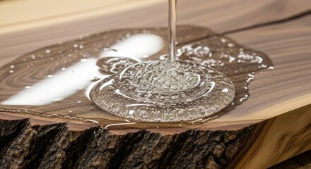 Fototapeta premium Water pouring onto metal plate surface.