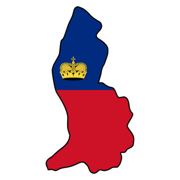 Liechtenstein Flag in Map Shape with Black Outline 