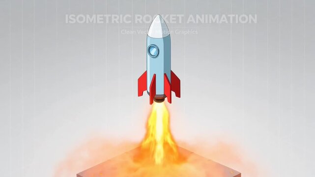 A professional, high-quality 4k hd illustration of a rocket launching into space with flames and smoke, perfect for commercial stock image or marketing template.