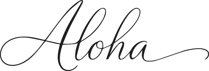 Elegant Aloha script text a welcoming greeting in Hawaiian perfect for travel summer or cultural themes isolated on white background © Hamza
