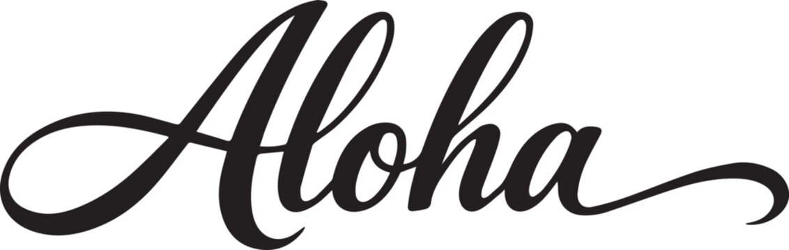 Elegant Aloha script text a welcoming greeting in Hawaiian perfect for travel and tropical themes isolated on white background 
