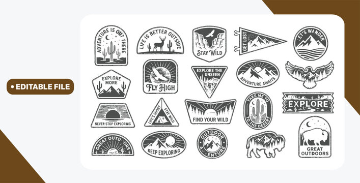 Set of vector outdoor adventure badges. Graphics for t-shirt prints, stickers, posters and other uses.