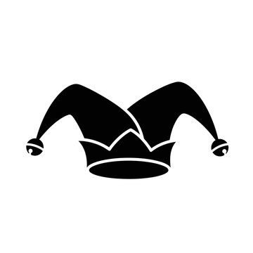 Black jester hat icon silhouette.