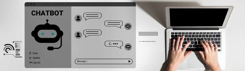 Fototapeta premium AI chatbot system automates communication, enhances customer interaction, and provides instant responses for improved user experience and digital service efficiency. Parse