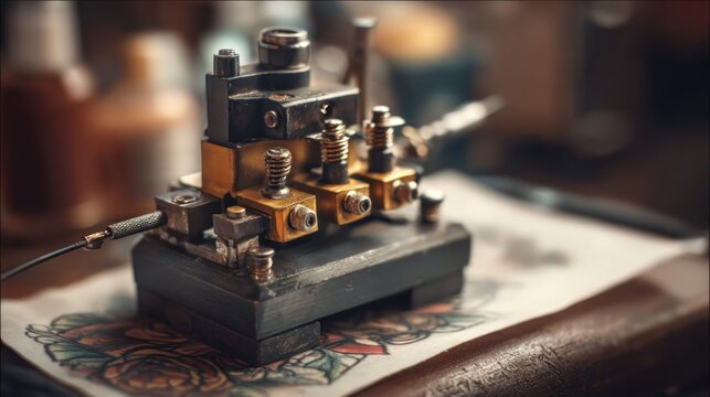 Vintage Morse Code Telegraph Machine on a Desk.