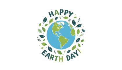 Fototapeta premium A colorful illustration of the Earth surrounded by leaves and the words 'Happy Earth Day' on a white background