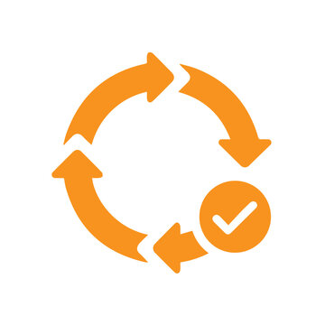 Orange circular arrows with a checkmark within a circle signifies the completion of a recurring task.