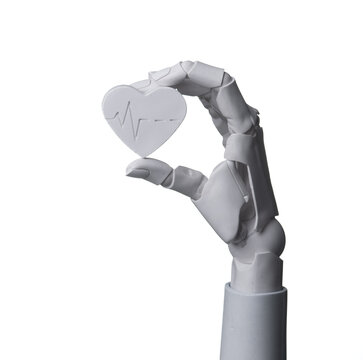 Artificial Intelligence Robot Arm Presenting a Cardiac Health Symbol
