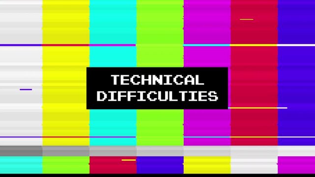 animated error television screen with technical difficulties text