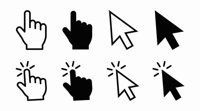 Vector graphic of hand and computer mouse cursor clicking icons