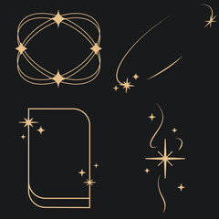 Sparkle star frame. wreath round stardust border for party, birthday decor design. laurel frame with, cosmic glitter shine. isolated black flat vector illustration. © yoojin