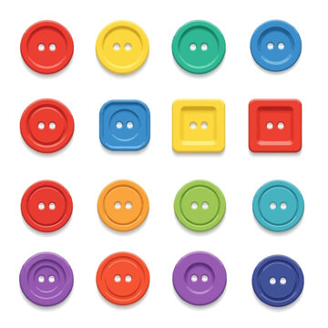 Colorful plastic buttons in various shapes.