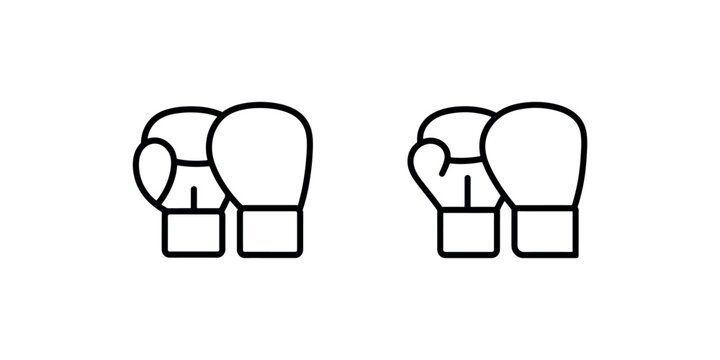 Pair of boxing glove line icons representing combat sports training equipment martial arts fitness competition and professional athlete protection gear