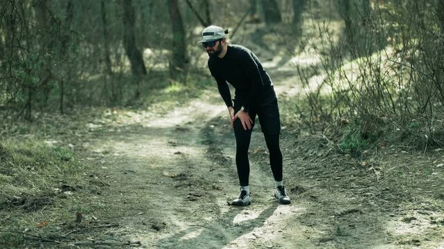 Sharp Pain In Leg Muscle While Jogging Outdoors. Sportsman Touching Joint After Trauma