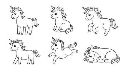 Obraz premium Whimsical Unicorn Sketch Set Playful Poses and Magical Expressions