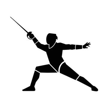 Fencer in fighting stance position.