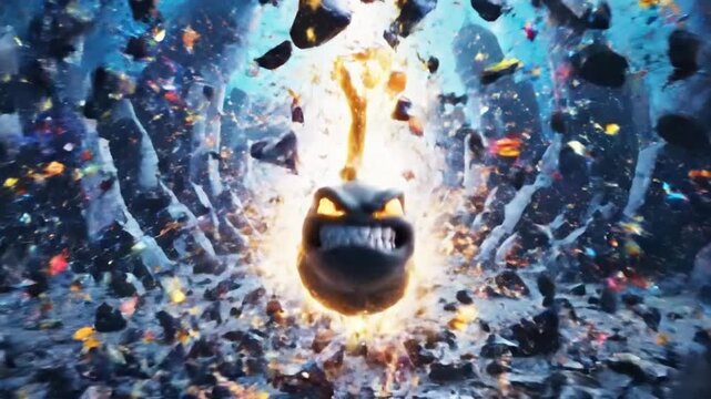 Animated creature emerging from stone structure with energetic aura