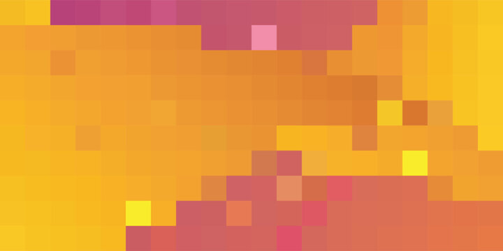 Abstract pixel art background with vibrant orange and pink color blocks.