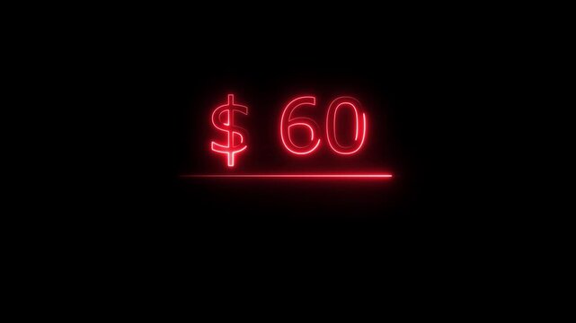 60 Dollar icon Finance and Currency Concept text 4k video, on black background.