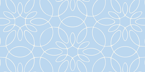 Elegant Light Blue Seamless Pattern with Abstract Floral and Geometric Motifs. © AsyfaNur