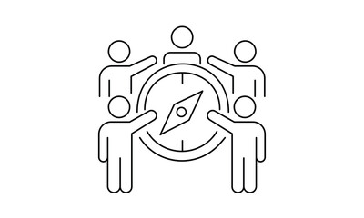 Team direction and corporate navigation concept business people group with compass symbol for guidance.Editable stroke, Vector illustration, Line art Icon, Symbols. © K