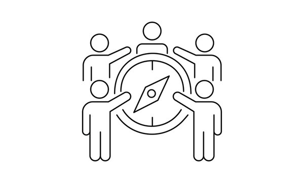 Team direction and corporate navigation concept business people group with compass symbol for guidance.Editable stroke, Vector illustration, Line art Icon, Symbols.