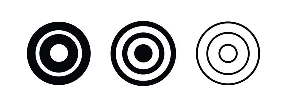 Modern Concentric Target Icon Set. Bullseye Aim Symbol Collection. Round Goal Vector Illustration. Hitting the Mark.