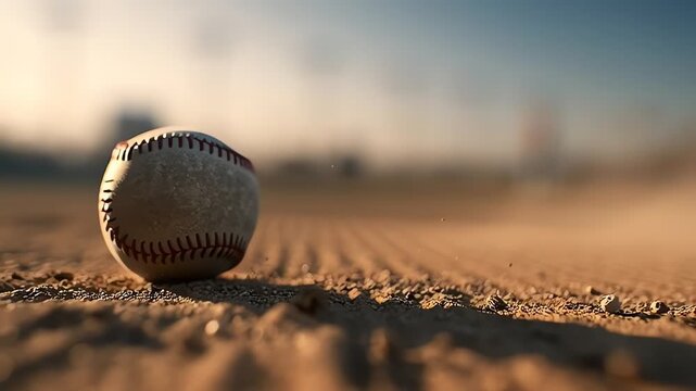 Baseball Rolling on Dirt Ground with Flying Pebbles