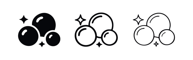 Fototapeta premium Bubbles icon set. Soap or water bubbles with sparkle effect in solid and outline styles. Vector illustration.