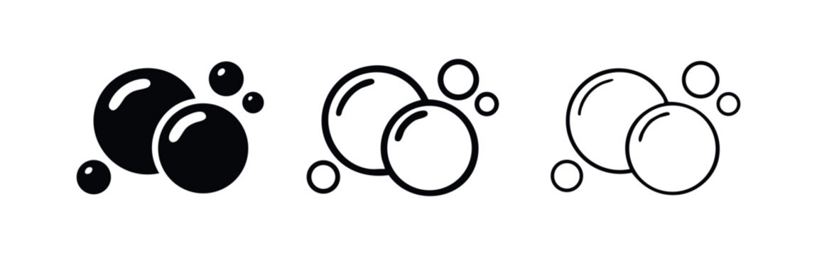 Soap bubbles vector icon set. Air, foam, and water bubbles symbols for cleanliness and washing.
