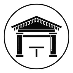 Obraz premium Icon of a building with columns and a triangular roof in a circle icon