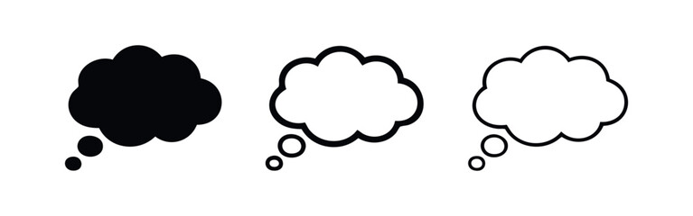 Obraz premium Thought bubble icon set with speech dots, illustrating ideas, communication, and brainstorming concepts