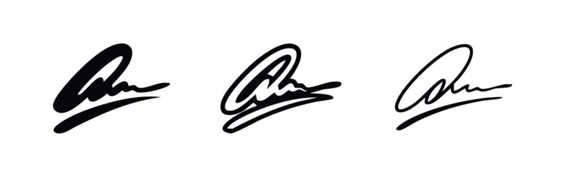 Dynamic Signature Icon Set. Vector collection of expressive autograph symbols and artistic hand-drawn marks.