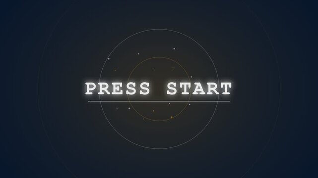 Press Start Retro Video Game Title Screen with Glowing Text and Neon Circles