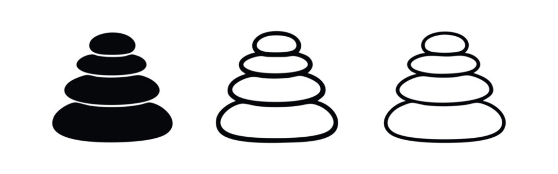 Cairn stack of stones icon set in hand drawn style. Zen and balance symbol.