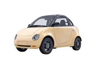 Obraz premium Yellow compact car with black roof and dark wheels isolated on black vehicle automobile, Isolated, Png Transparent Background