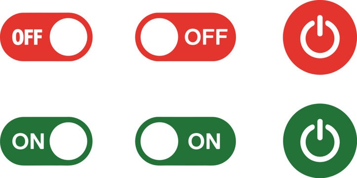 Power button icon set, flat editable vector illustrations of on off switch symbols shutdown icons and control buttons for digital interface design.