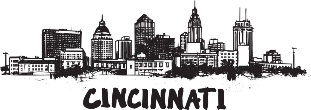 Cincinnati Skyline Silhouette Vector Illustration With Textured Cityscape And Bold City Name