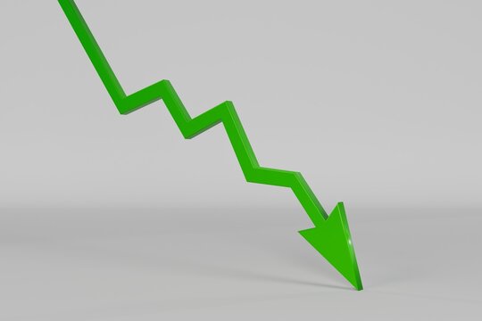 downward arrow green 3D render decrease concept isolated