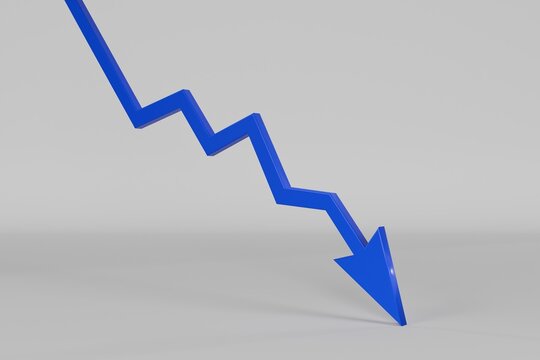 downward arrow blue 3D render negative trend isolated