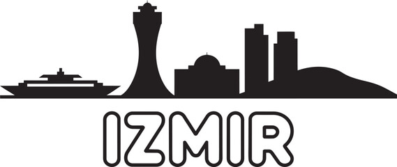 Fototapeta premium Izmir City Skyline Silhouette With Ferry Boat And Landmarks For Turkish Travel Tourism Vector