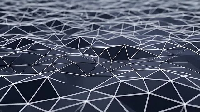 Abstract dark geometric low poly surface with glowing white lines creating a futuristic network pattern
