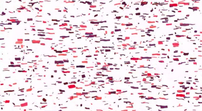 Confetti celebratory explosion white background. Confetti falling party effect overlay, explosion of gold confetti Abstract Red Square Particles Flying on 4k  Loopable 3D Motion Graphics