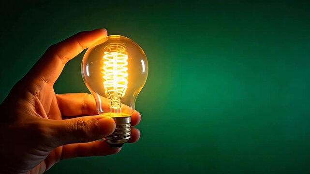 Hand holding glowing light bulb