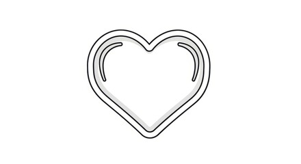 Minimalist heart icon with black outline, simple line art heart symbol on white background, romantic love sign for web design and social media